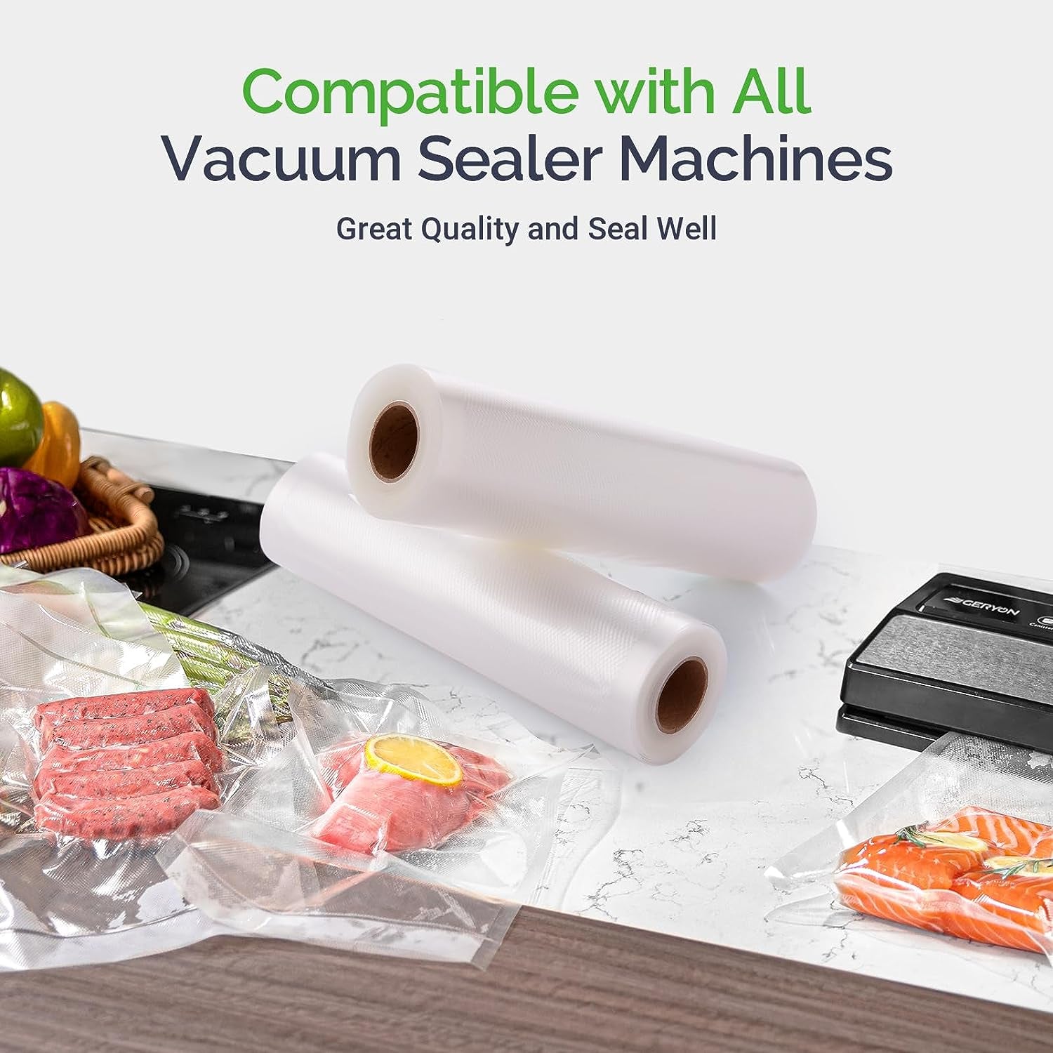 Premium Vacuum Sealer Rolls - 2 Pack, 8" x 50' Food Storage Bags Compatible with All Food Sealer Machines