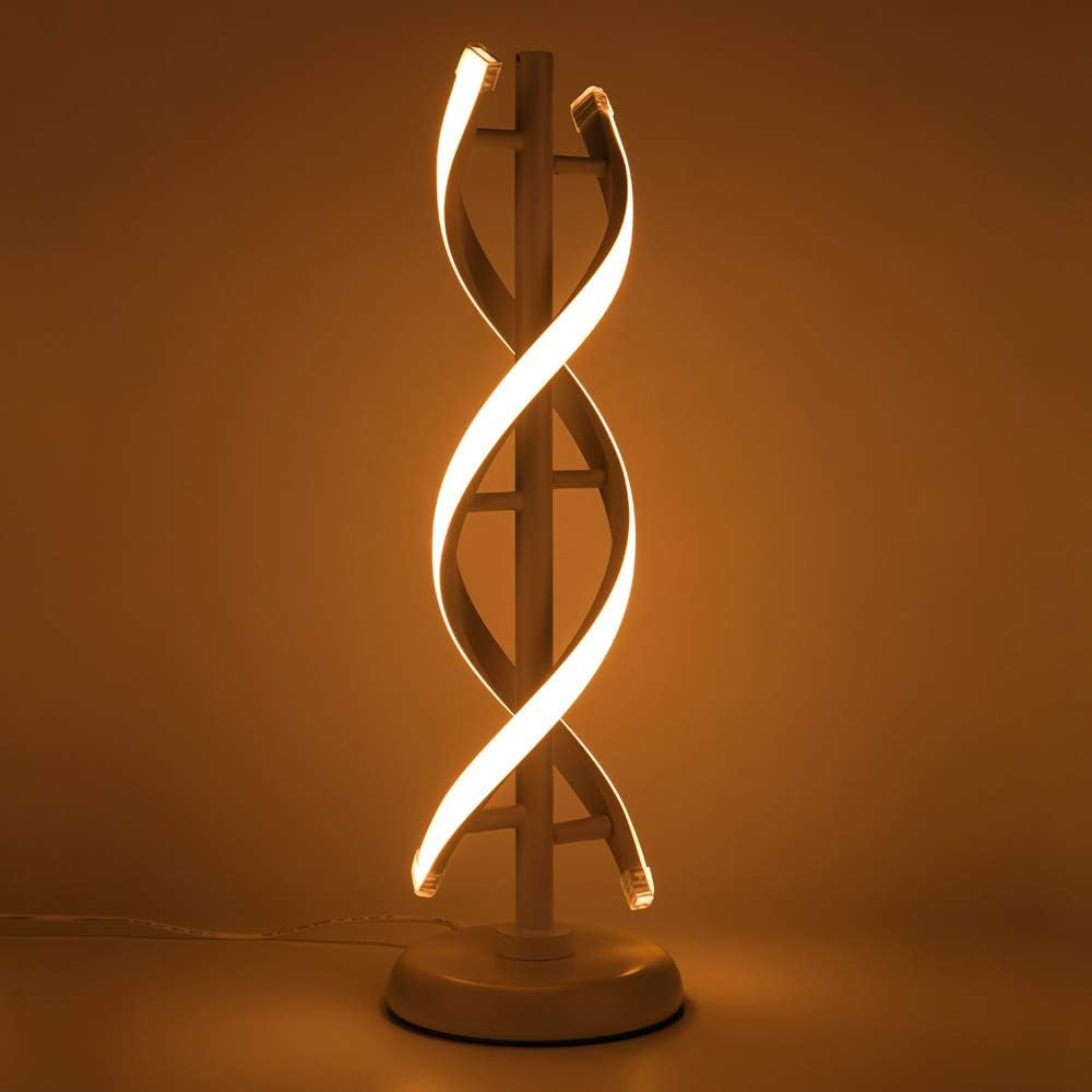 Elegant Double Spiral LED Table Lamp - Dimmable 12W Warm White Light with Stylish Metal Base, Perfect for Bedside Decor