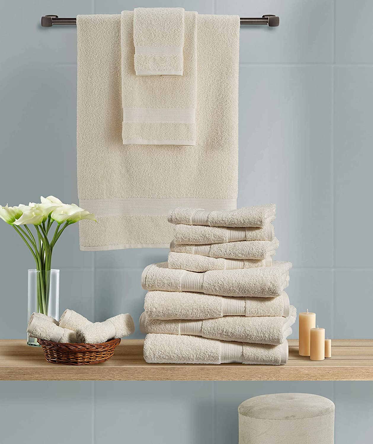 Luxurious 600 GSM 8-Piece Cotton Towel Set - Premium Hotel Quality Bath, Hand & Washcloths in Elegant Ivory