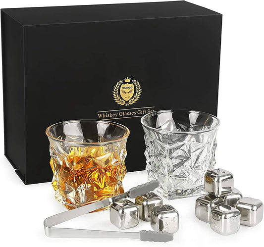 Ultimate Whiskey Gift Set for Men - 11oz Glasses with 8 Reusable Stones - Perfect for Birthdays, Anniversaries, and Housewarmings!