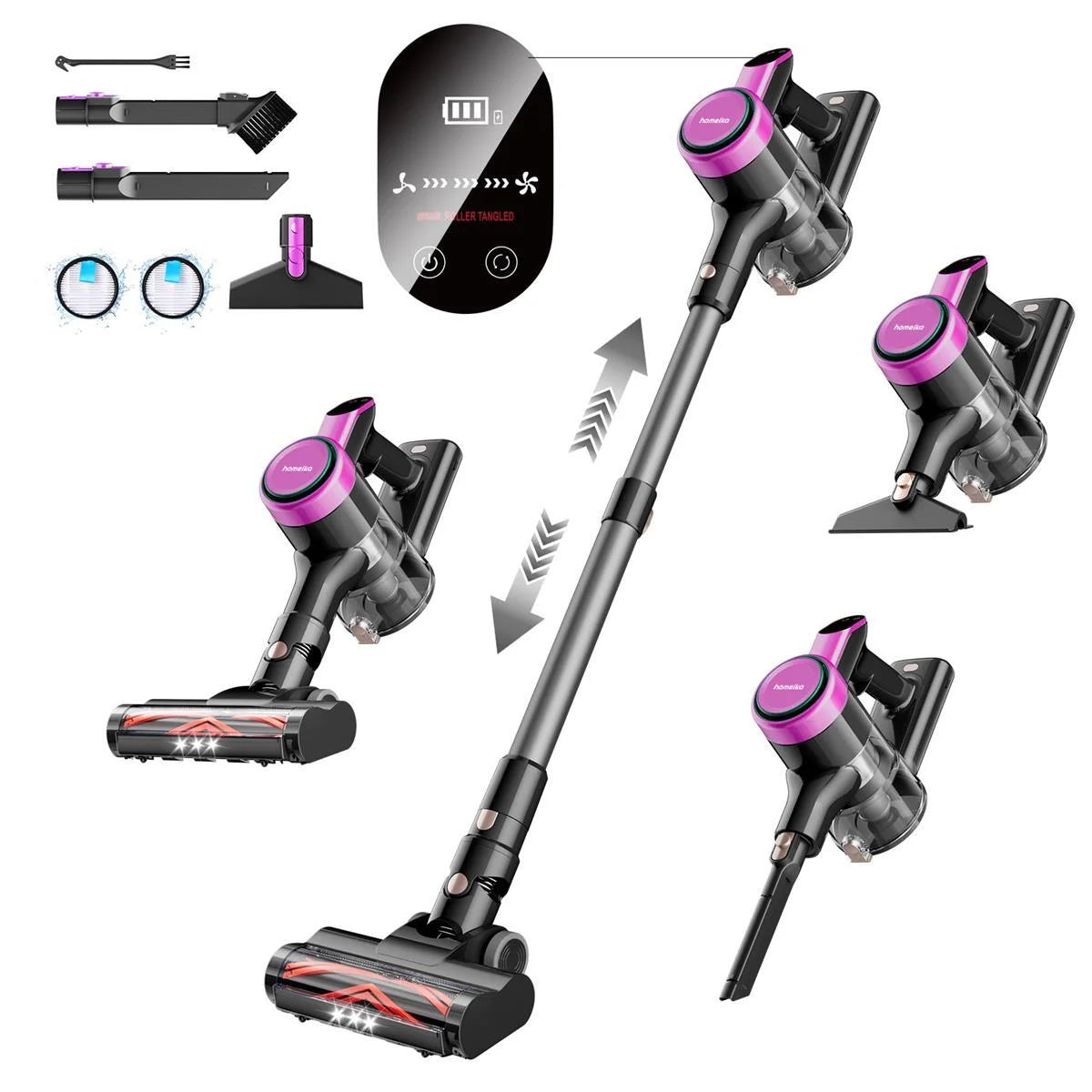 Powerful Cordless Vacuum Cleaner - 300W 23Kpa Suction, LED Display, 3 Modes, 48Mins Runtime, Lightweight Stick with Sofa Brush for Hard Floors, Carpets & Pet Hair - Sleek Black Design