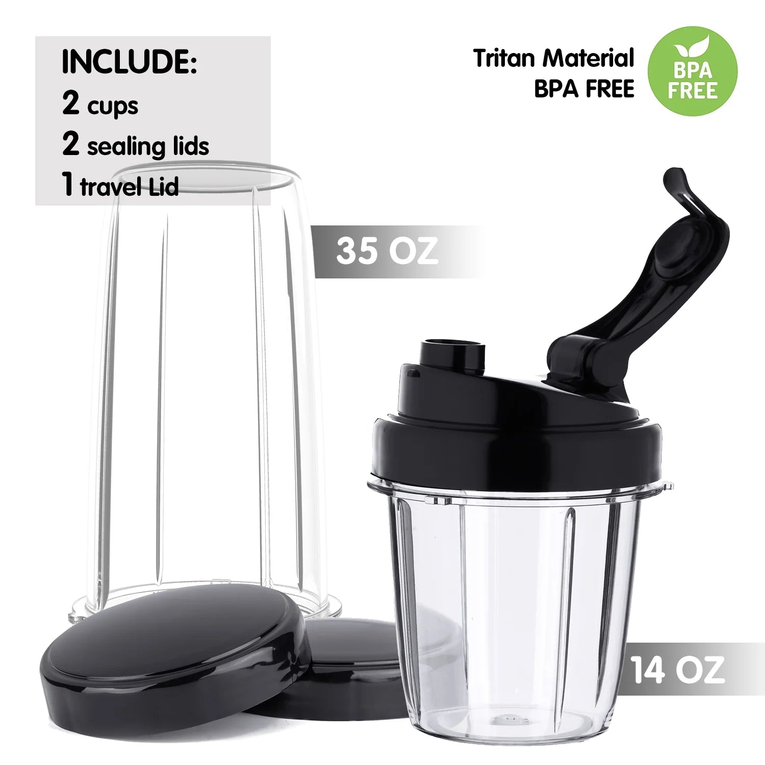 Powerful Personal Portable Blender for Smoothies and Food Prep - 1200W, BPA Free, Includes 35Oz & 14Oz Bottles, Silver