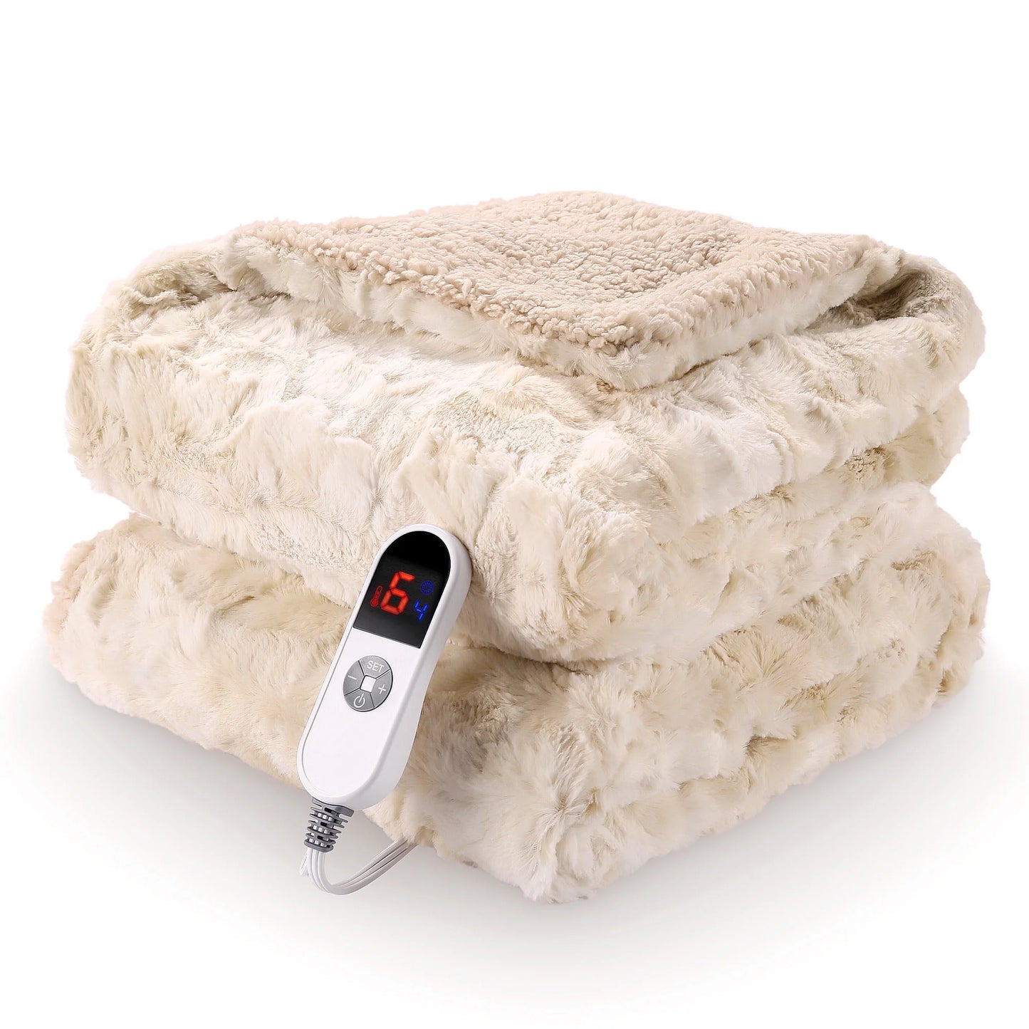 Cozy Up with Our Electric Throw Blanket - Soft Faux Fur, Heated Comfort, Large LED Display, 6 Heat Settings, 4-Hour Timer, Machine Washable - Stylish Tie-Dye Off White