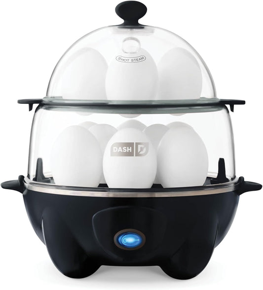 Deluxe 12-Capacity Rapid Egg Cooker - Perfect for Hard Boiled, Poached, Scrambled Eggs & More with Auto Shut Off - Black