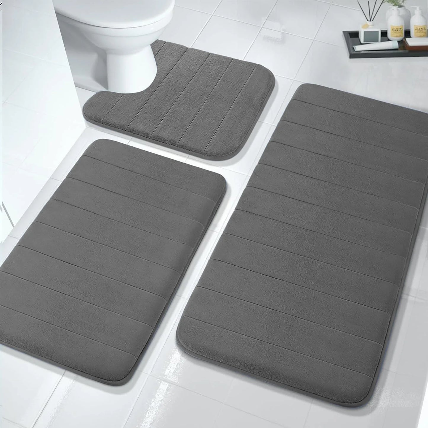 Luxury Dark Gray Memory Foam Bathroom Mat Set - 3 Piece Non-Slip & Absorbent Collection (44.1"x24" + 31.5"x19.8")