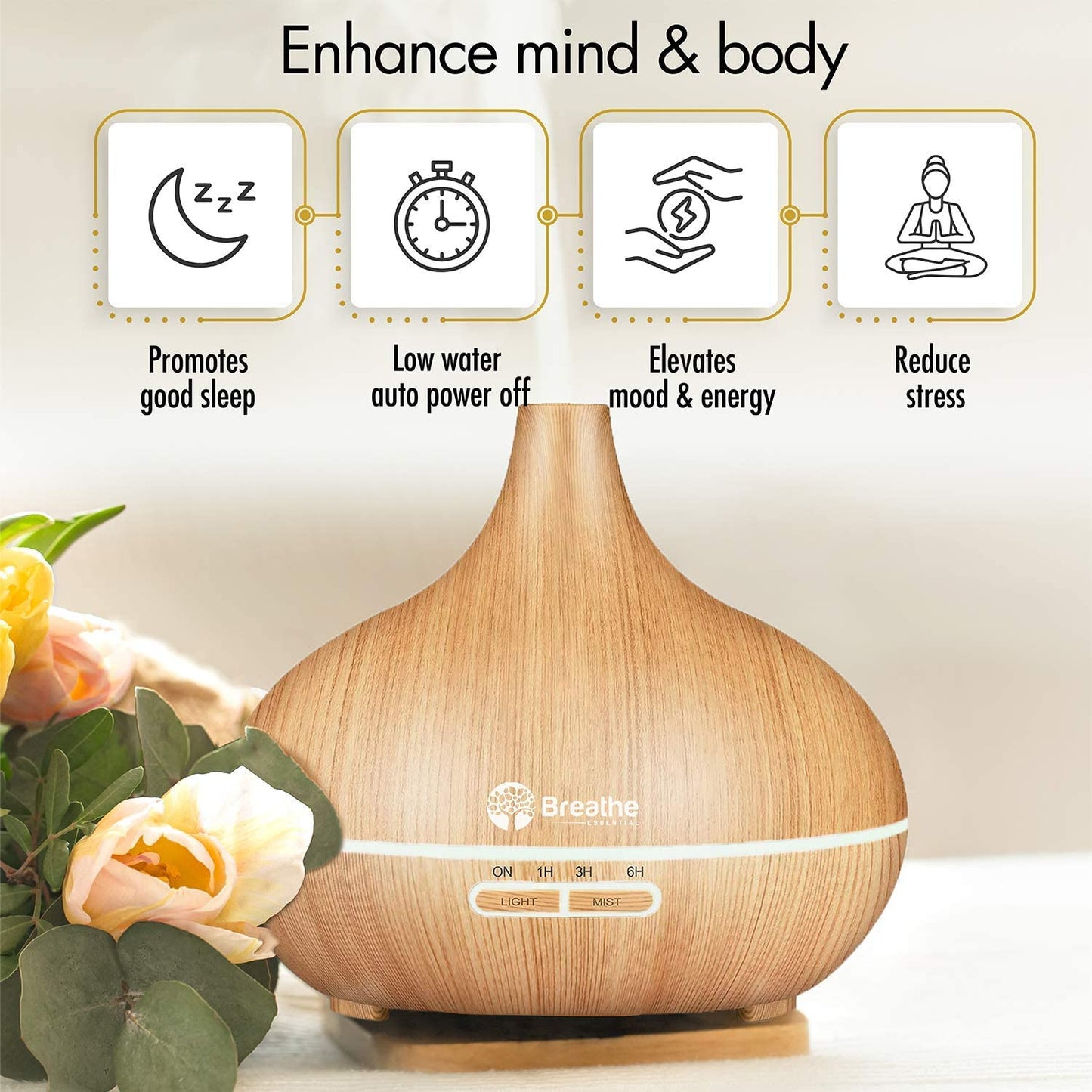 Premium 550Ml Essential Oil Diffuser with Cleaning Kit & Measuring Cup - 18 Hour Runtime, 16 LED Light Settings & Auto Power Off in Elegant Natural Oak