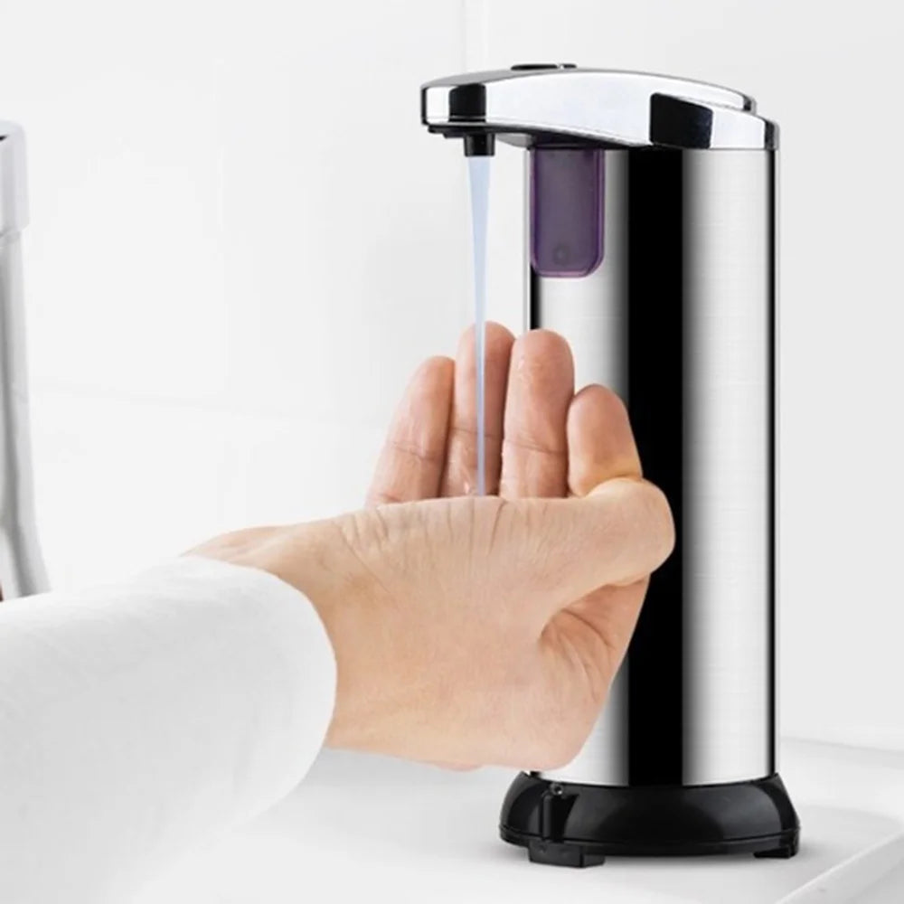 Touchless Stainless Steel Automatic Liquid Soap Dispenser - Battery Operated & Sleek Silver Design