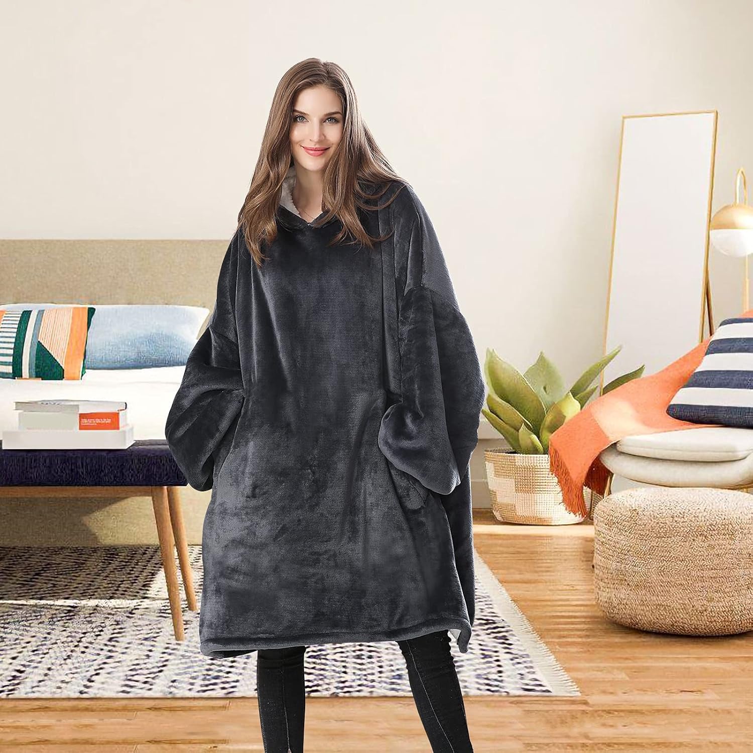 Cozy Oversized Sherpa Hoodie Blanket - Ultimate Warmth for Men and Women!