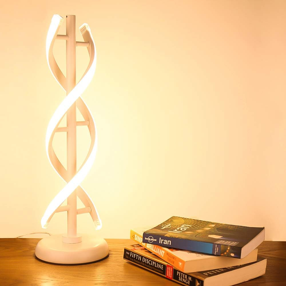 Elegant Double Spiral LED Table Lamp - Dimmable 12W Warm White Light with Stylish Metal Base, Perfect for Bedside Decor