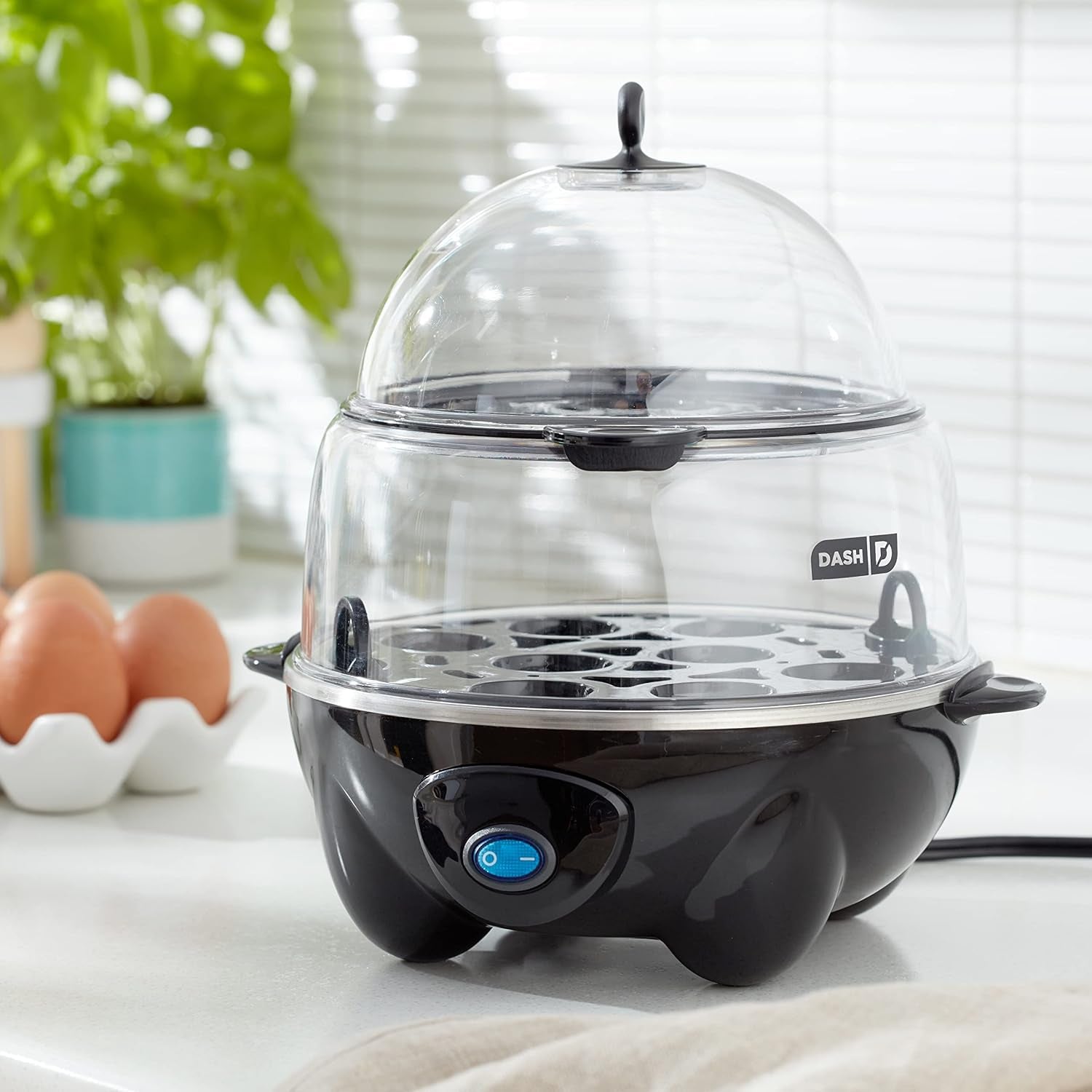 Deluxe 12-Capacity Rapid Egg Cooker - Perfect for Hard Boiled, Poached, Scrambled Eggs & More with Auto Shut Off - Black