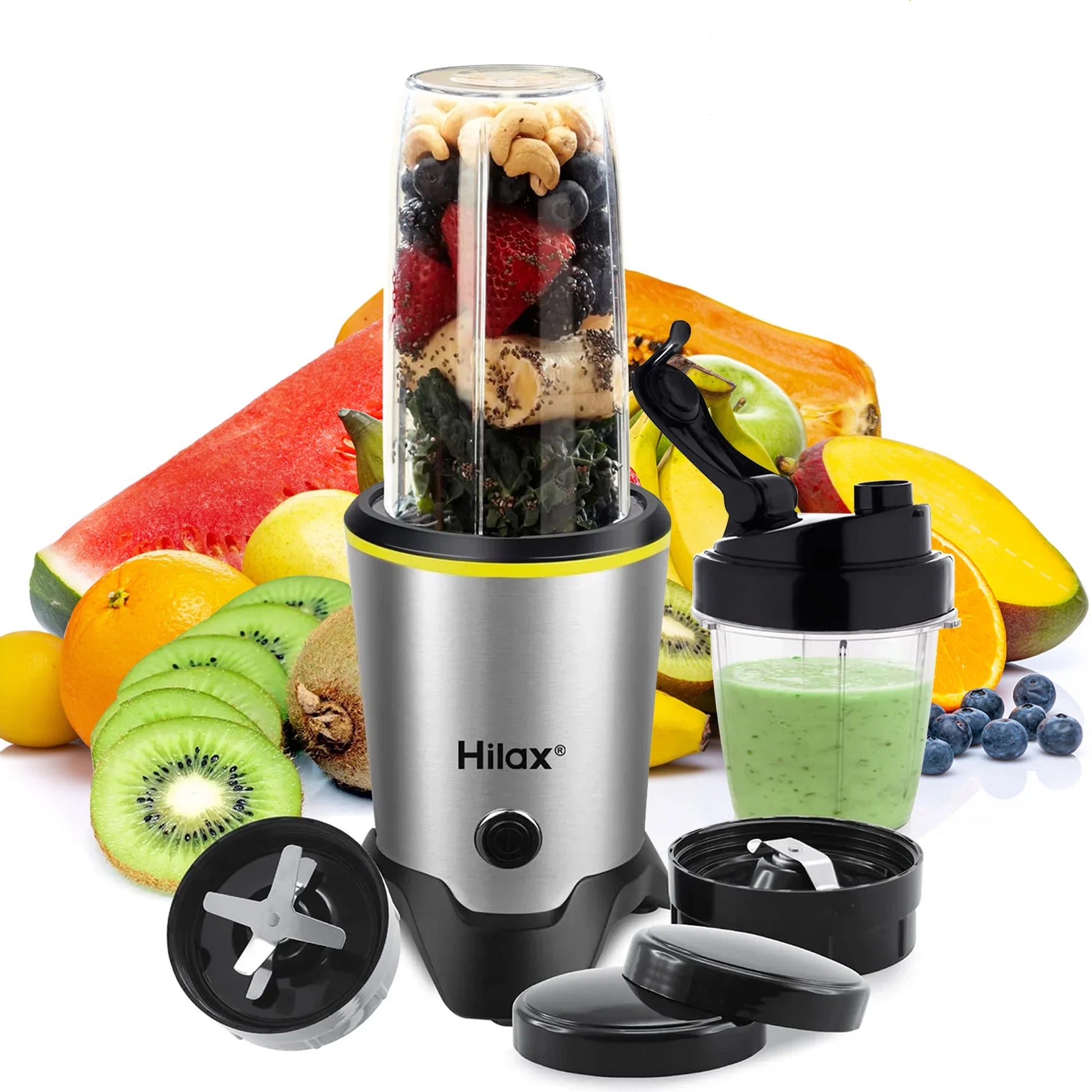 Powerful Personal Portable Blender for Smoothies and Food Prep - 1200W, BPA Free, Includes 35Oz & 14Oz Bottles, Silver