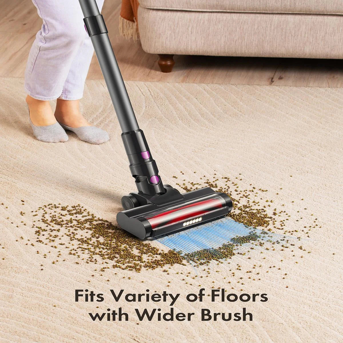 Powerful Cordless Vacuum Cleaner - 300W 23Kpa Suction, LED Display, 3 Modes, 48Mins Runtime, Lightweight Stick with Sofa Brush for Hard Floors, Carpets & Pet Hair - Sleek Black Design