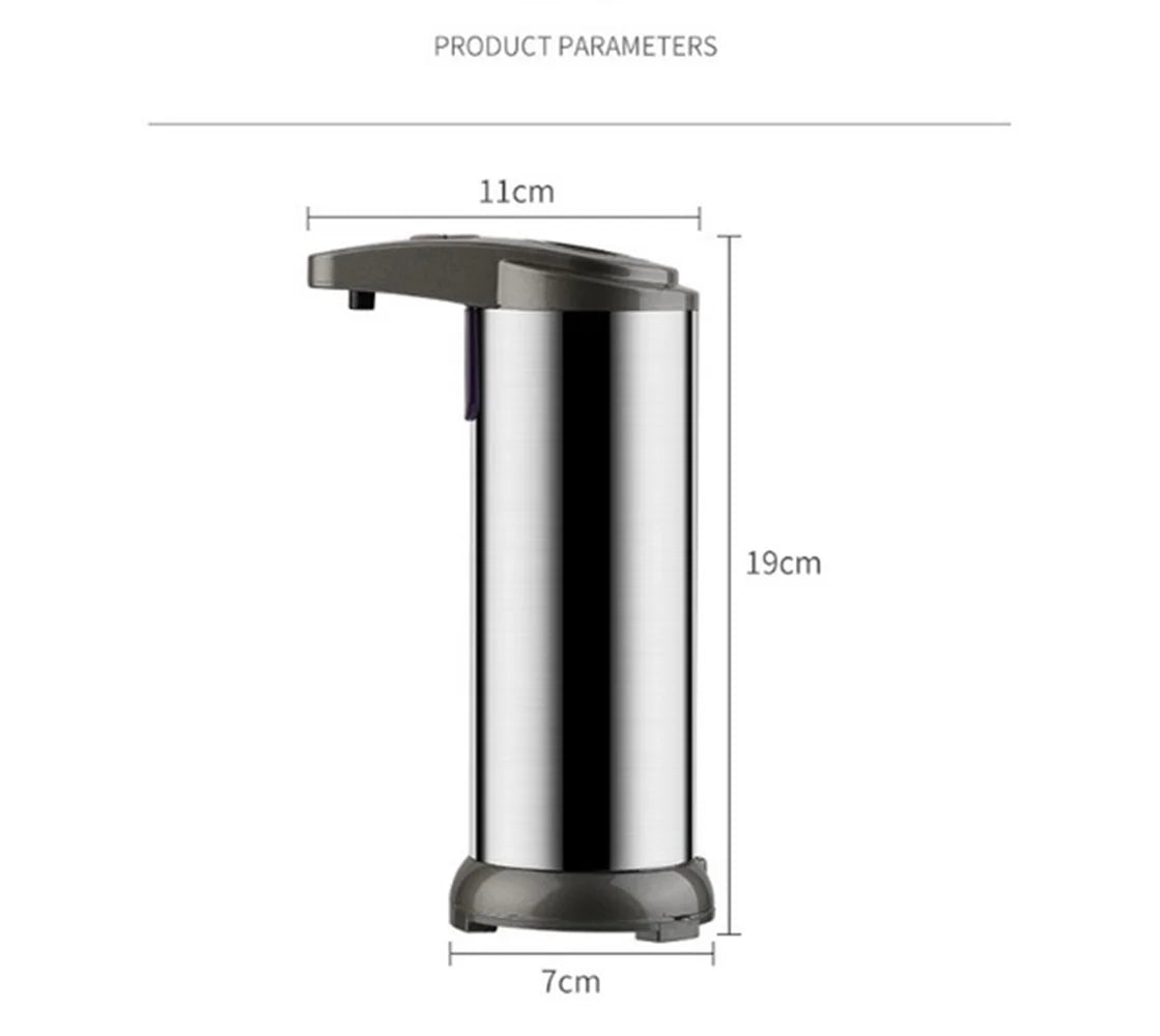 Touchless Stainless Steel Automatic Liquid Soap Dispenser - Battery Operated & Sleek Silver Design