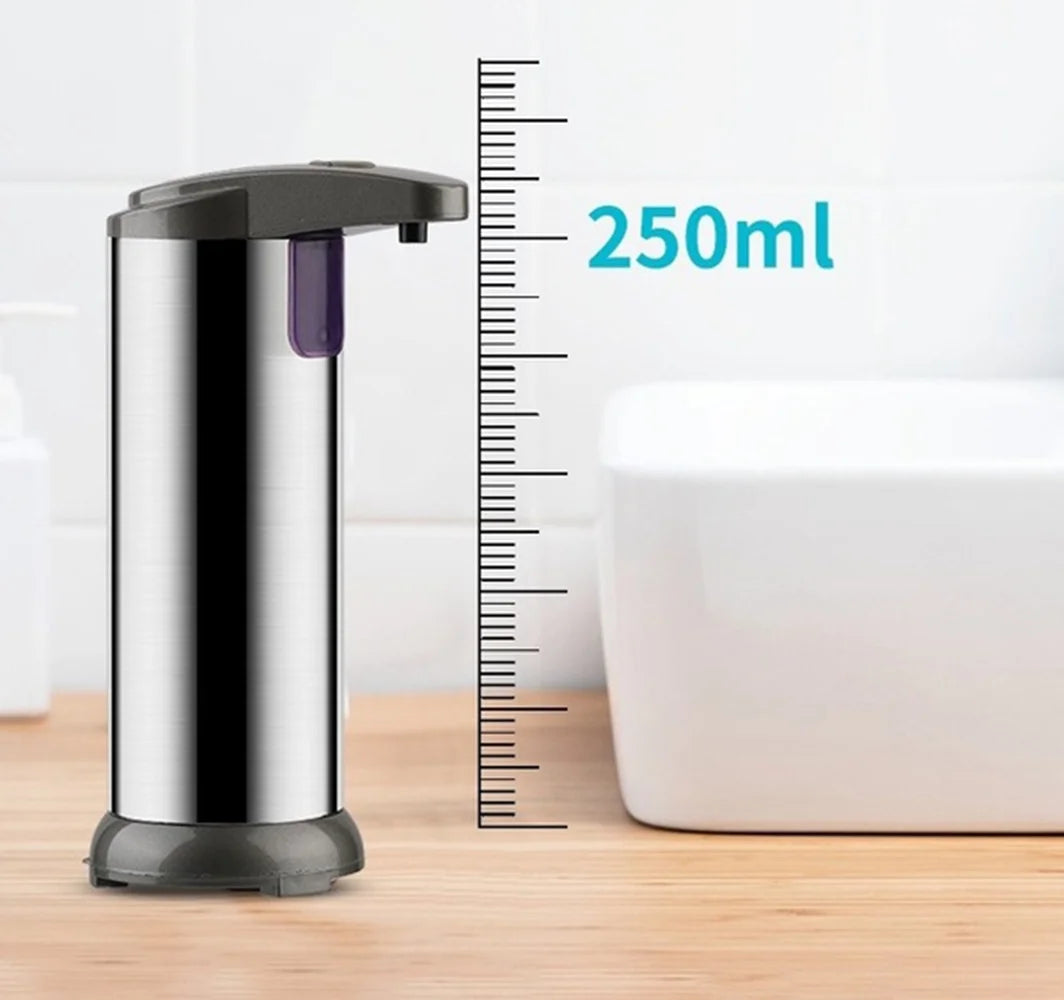 Touchless Stainless Steel Automatic Liquid Soap Dispenser - Battery Operated & Sleek Silver Design