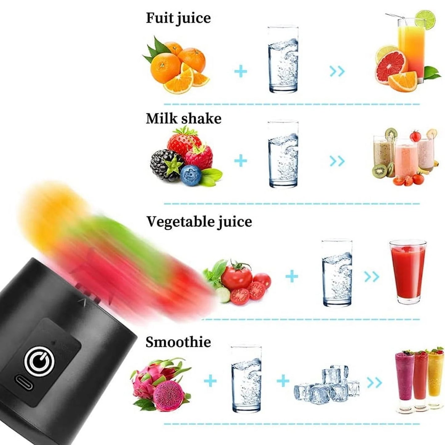 Portable Battery-Powered Blender - Sleek Black Design for Smoothies On-the-Go