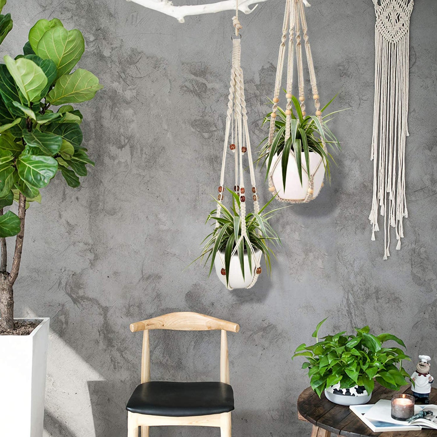 Stylish Macrame Plant Hangers - Set of 2 Decorative Indoor Planters for Home Decor