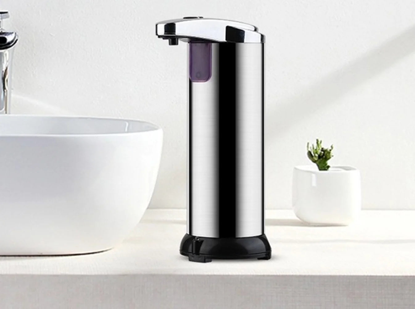 Touchless Stainless Steel Automatic Liquid Soap Dispenser - Battery Operated & Sleek Silver Design