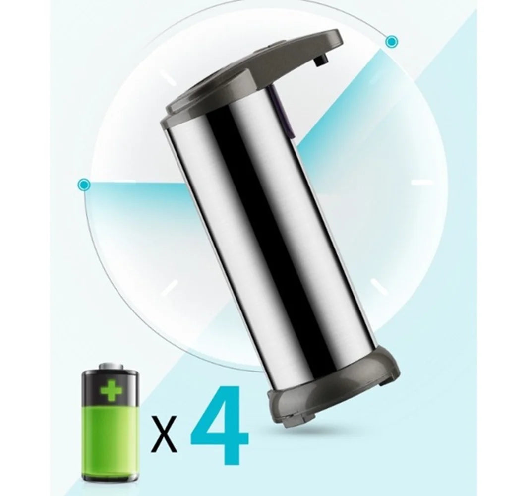 Touchless Stainless Steel Automatic Liquid Soap Dispenser - Battery Operated & Sleek Silver Design