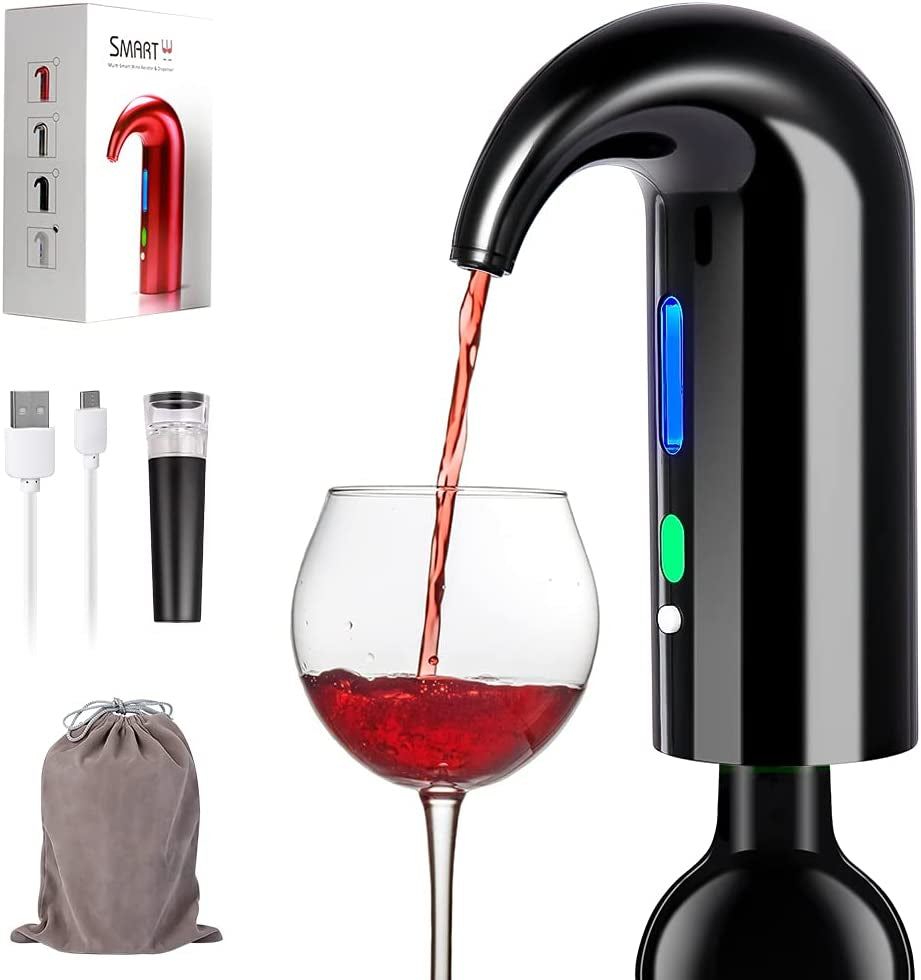 Electric Wine Aerator & Dispenser Pump - USB Rechargeable Automatic Wine Pourer for Home, Travel & Bar (Black)