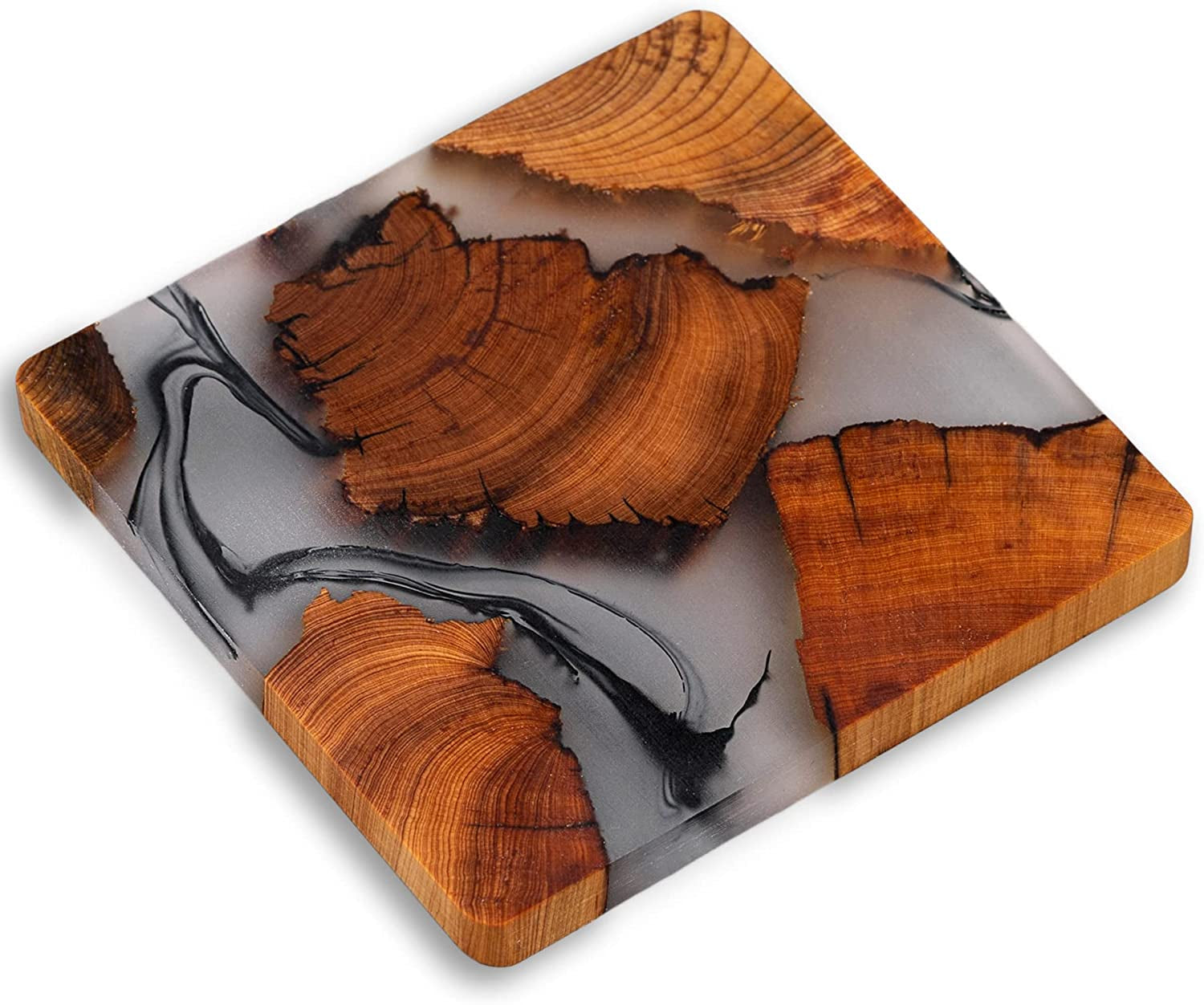 Stylish Cedar Wood Epoxy Coasters Set - 6 Modern Coasters with Elegant Holder