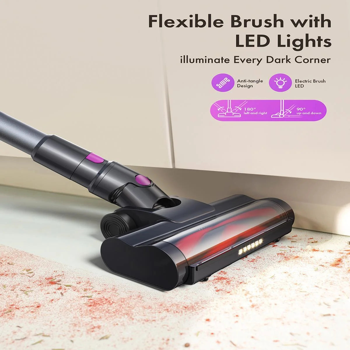 Powerful Cordless Vacuum Cleaner - 300W 23Kpa Suction, LED Display, 3 Modes, 48Mins Runtime, Lightweight Stick with Sofa Brush for Hard Floors, Carpets & Pet Hair - Sleek Black Design