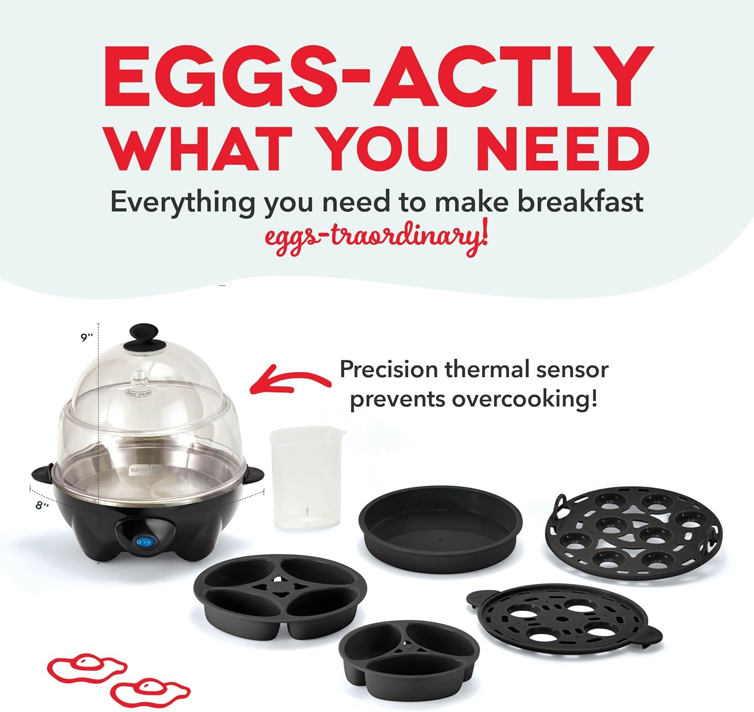 Deluxe 12-Capacity Rapid Egg Cooker - Perfect for Hard Boiled, Poached, Scrambled Eggs & More with Auto Shut Off - Black