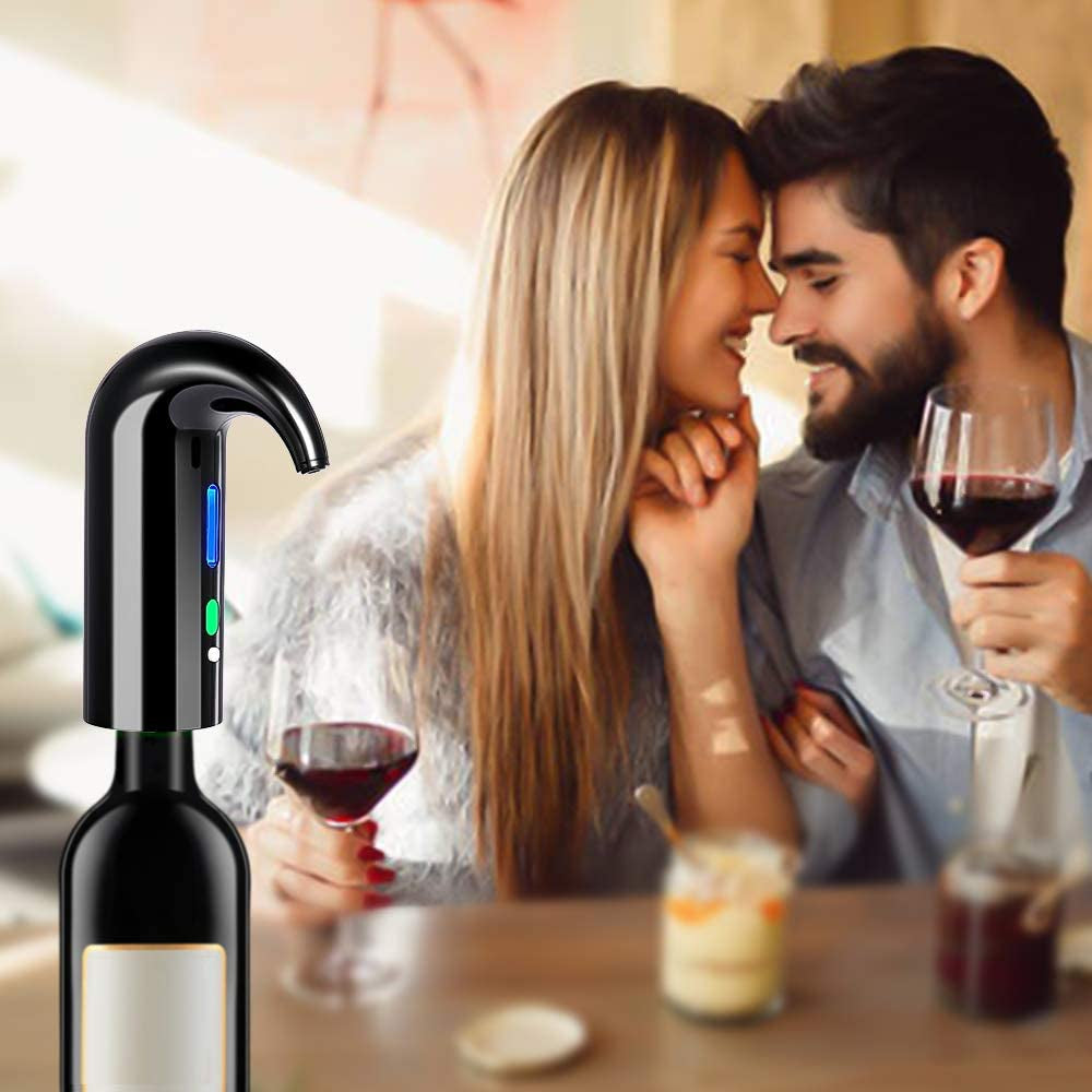 Electric Wine Aerator & Dispenser Pump - USB Rechargeable Automatic Wine Pourer for Home, Travel & Bar (Black)