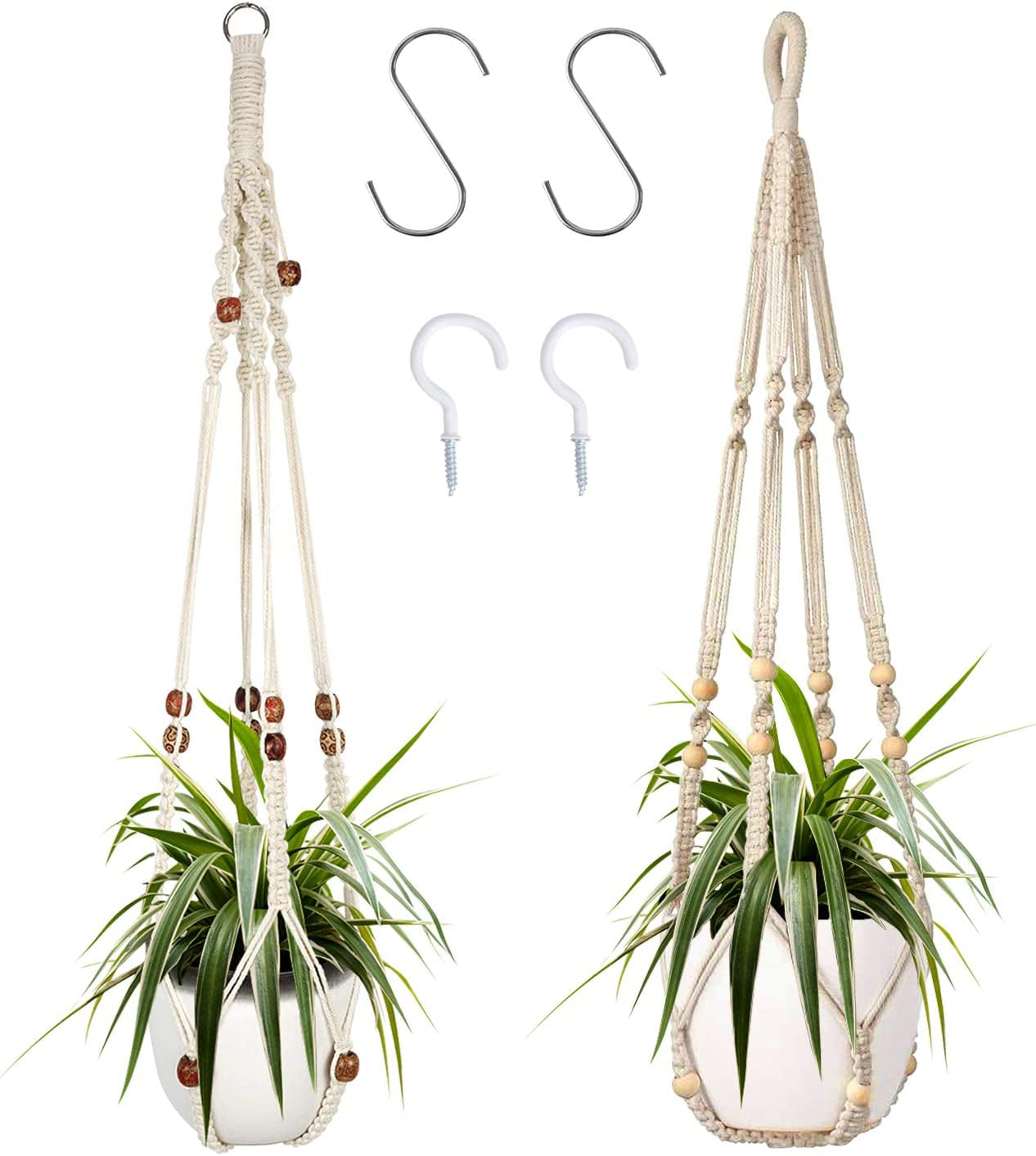 Stylish Macrame Plant Hangers - Set of 2 Decorative Indoor Planters for Home Decor