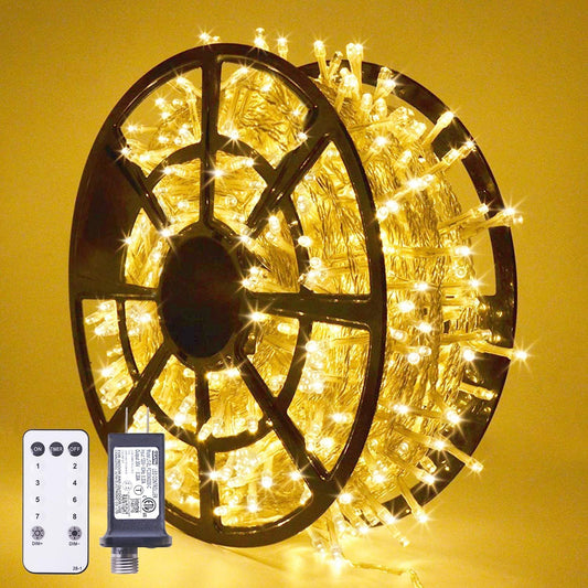 600 LED Waterproof Christmas Lights - 168FT Warm White Indoor/Outdoor String Lights with 8 Modes for Holiday, Wedding, and Party Decorations