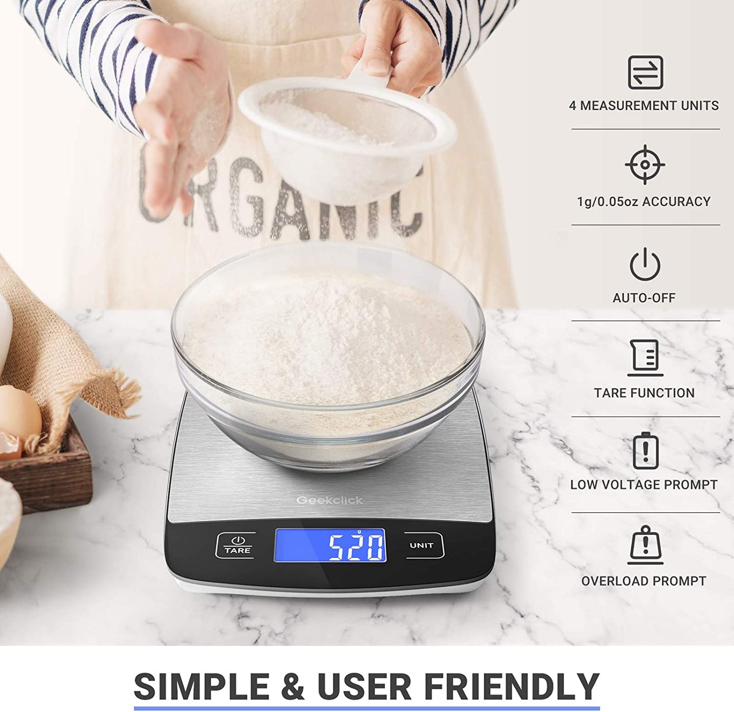 Precision Digital Kitchen Scale - Compact Food Weight Scale for Grams & Ounces, Ideal for Baking, Cooking, Meal Prep & Weight Loss, Easy Clean Stainless Steel Design