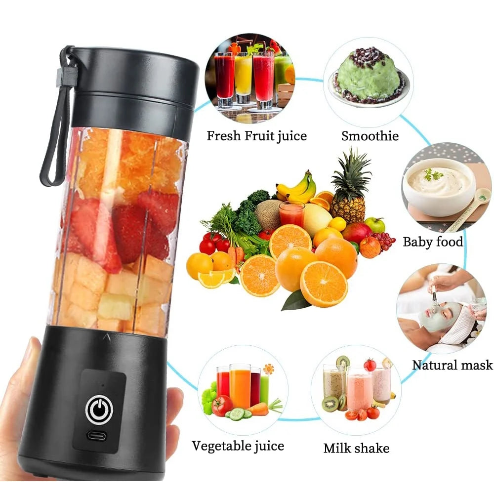 Portable Battery-Powered Blender - Sleek Black Design for Smoothies On-the-Go