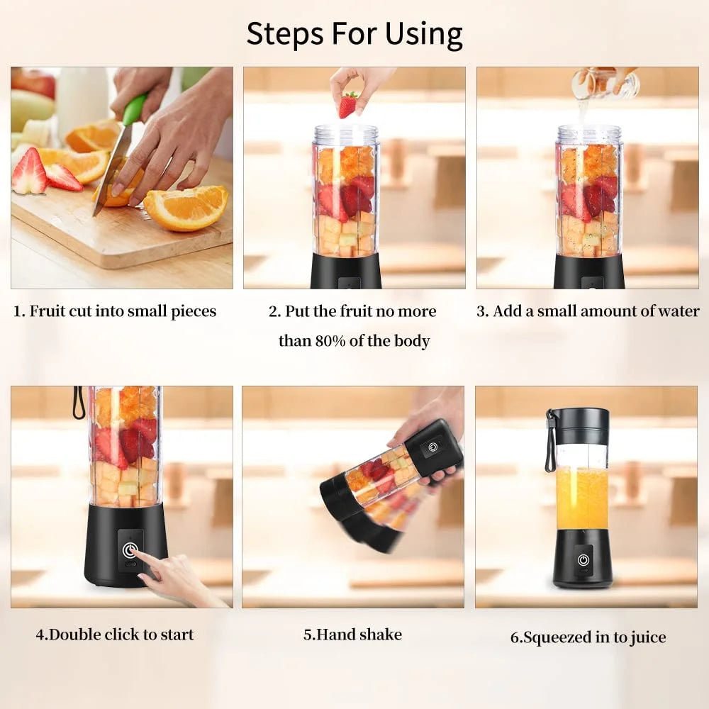 Portable Battery-Powered Blender - Sleek Black Design for Smoothies On-the-Go