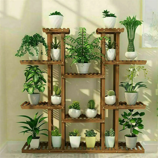 UNHO 46-Inch Multi-Tier Wooden Plant Stand - Stylish 16-Shelf Flower Rack for Indoor & Outdoor Use - Perfect for Patios and Gardens