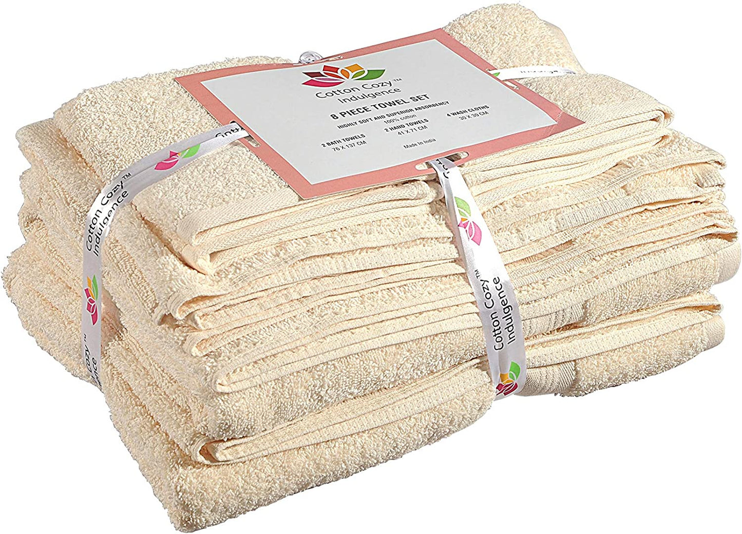 Luxurious 600 GSM 8-Piece Cotton Towel Set - Premium Hotel Quality Bath, Hand & Washcloths in Elegant Ivory