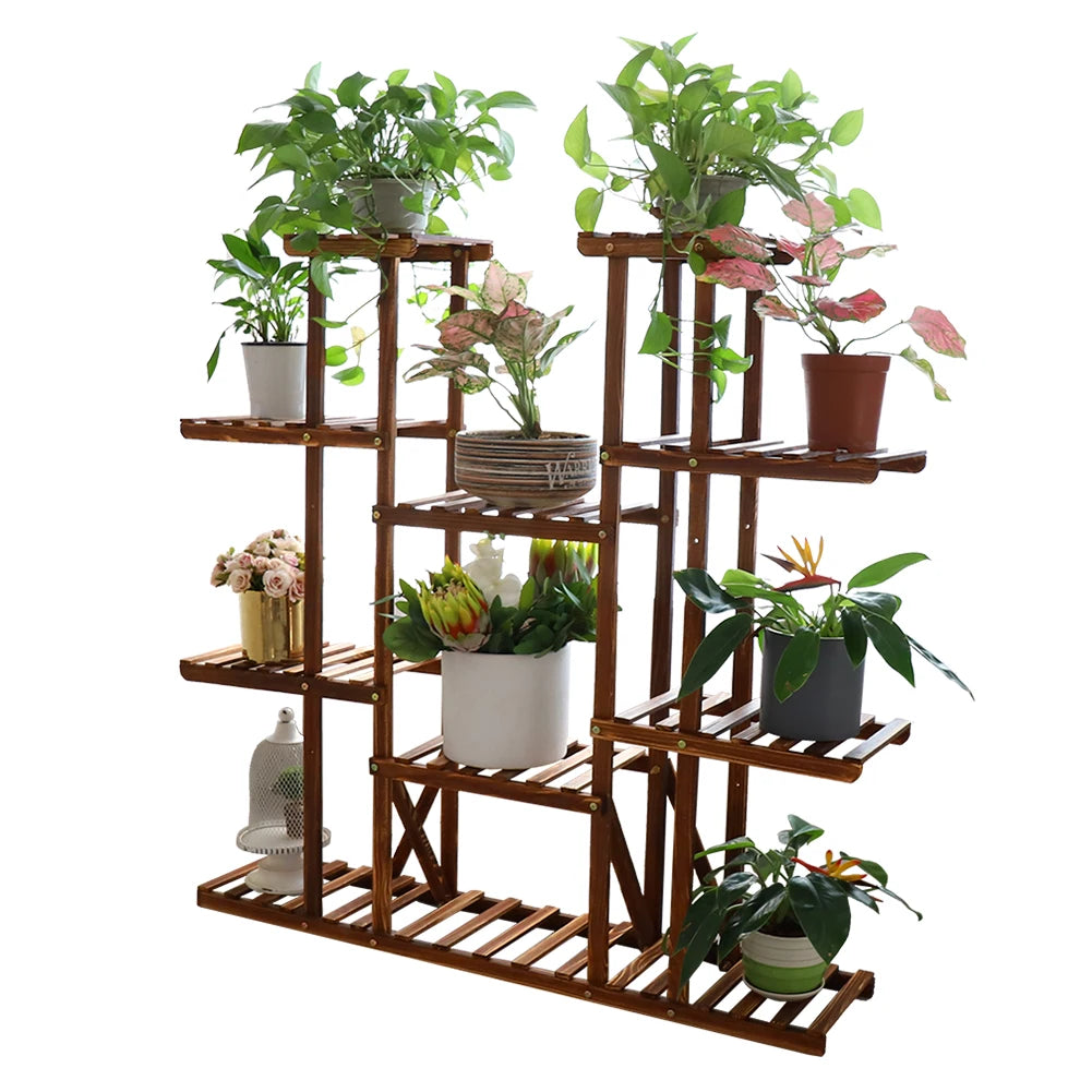 UNHO 46-Inch Multi-Tier Wooden Plant Stand - Stylish 16-Shelf Flower Rack for Indoor & Outdoor Use - Perfect for Patios and Gardens