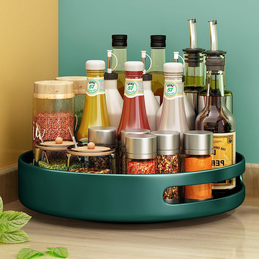 Stylish 10-Inch Dark Green Metal Lazy Susan Organizer - Perfect Rotating Spice Rack for Pantry & Cabinet Storage